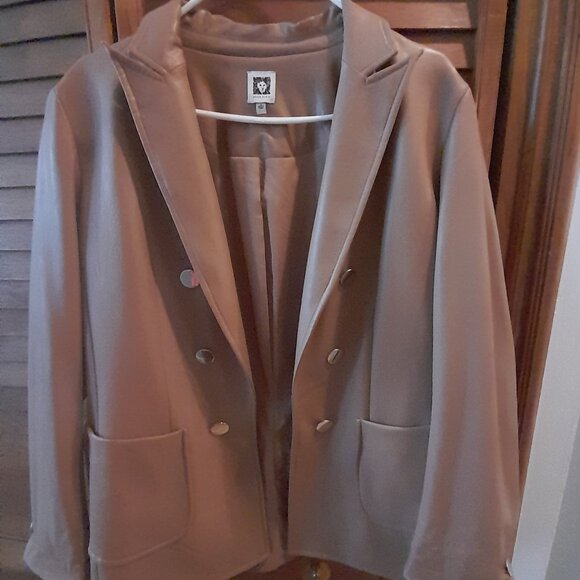 Anne Klein Women's Open Front Double-Breasted Faux Leather Jacket - Picture 1 of 6